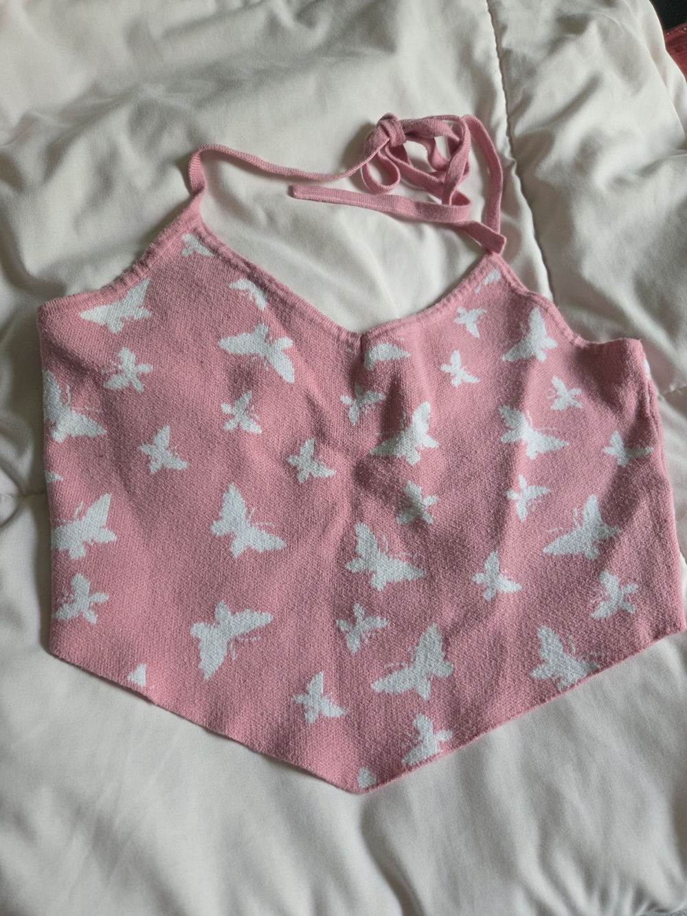 La Hearts Pink Butterfly Knit Halter Top